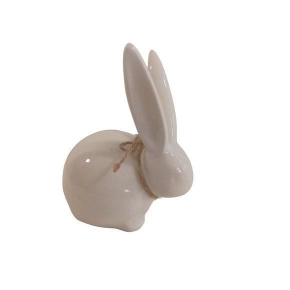 Vintage 1960's White Ceramic Bunny Rabbit 5.5" x 4.5" Handmade Crackle - Picture 3 of 6